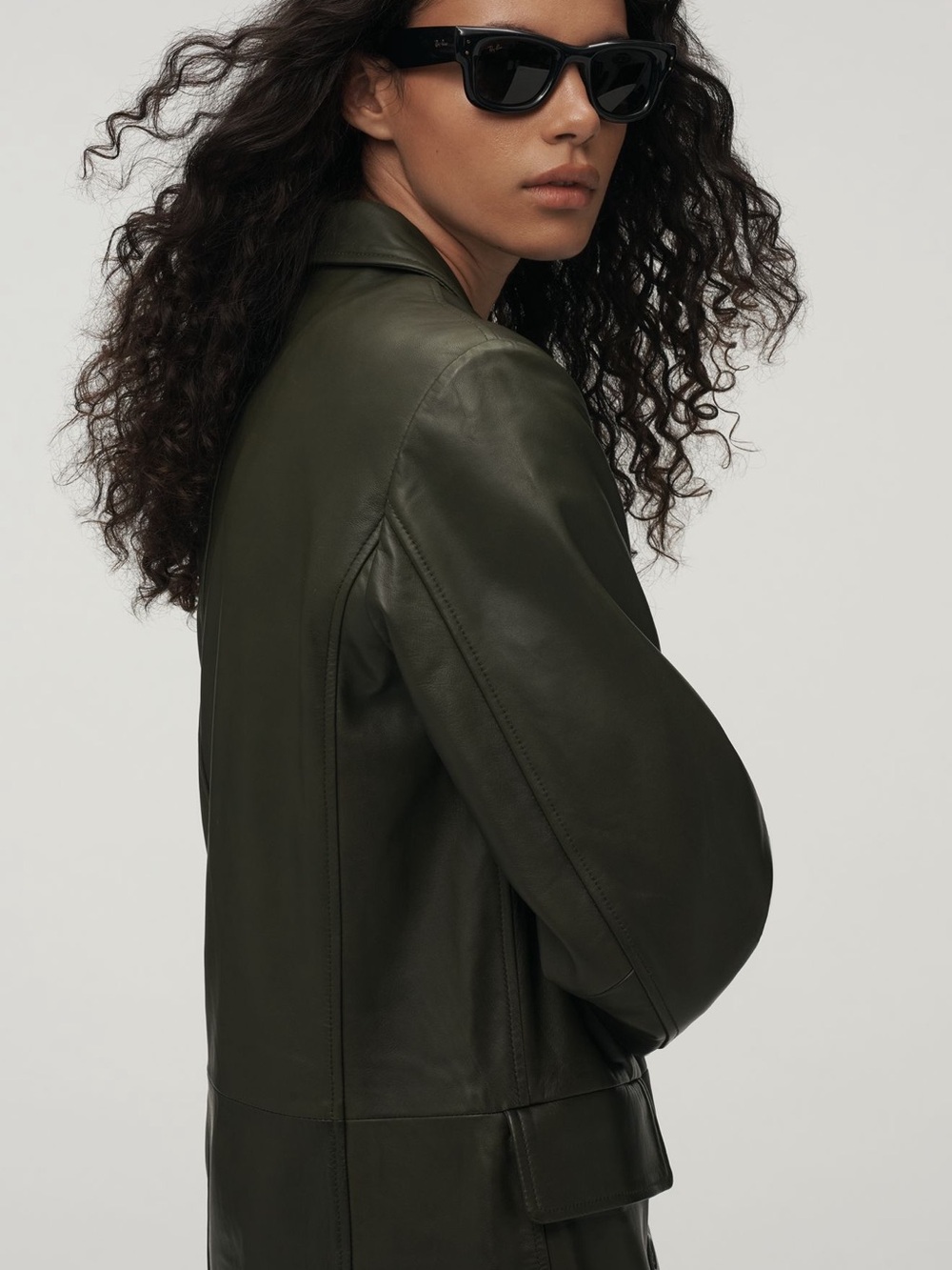 NWT $698 Anthroplogie Leather Green Trenchcoat - Picture 2 of 13